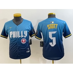 Youth Philadelphia Phillies 5 Bryson Stott Blue 2024 City Connect Limited Stitched Baseball Jersey 3