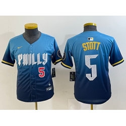 Youth Philadelphia Phillies 5 Bryson Stott Blue 2024 City Connect Limited Stitched Baseball Jersey 5