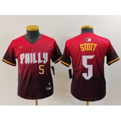 Youth Philadelphia Phillies 5 Bryson Stott Red 2024 City Connect Limited Stitched Baseball Jersey 3