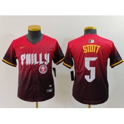 Youth Philadelphia Phillies 5 Bryson Stott Red 2024 City Connect Limited Stitched Baseball Jersey 6