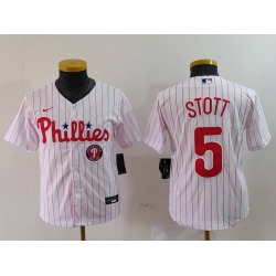 Youth Philadelphia Phillies 5 Bryson Stott White Cool Base Stitched Baseball Jersey 9