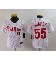 Youth Philadelphia Phillies 55 Ranger Suarez White Cool Base Stitched Baseball Jersey 1