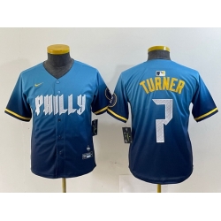 Youth Philadelphia Phillies 7 Trea Turner Blue 2024 City Connect Limited Stitched Jersey 1