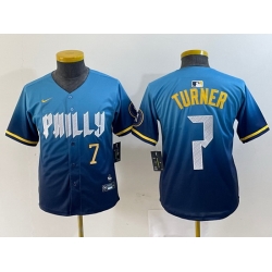 Youth Philadelphia Phillies 7 Trea Turner Blue 2024 City Connect Limited Stitched Jersey 2