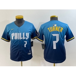 Youth Philadelphia Phillies 7 Trea Turner Blue 2024 City Connect Limited Stitched Jersey 5