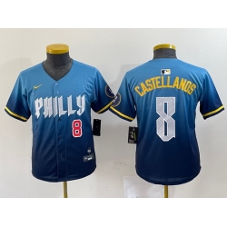 Youth Philadelphia Phillies 8 Nick Castellanos Blue 2024 City Connect Limited Stitched Jersey 5