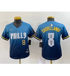 Youth Philadelphia Phillies 8 Nick Castellanos Blue 2024 City Connect Limited Stitched Jersey 6