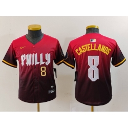 Youth Philadelphia Phillies 8 Nick Castellanos Red 2024 City Connect Limited Stitched Baseball Jersey 1