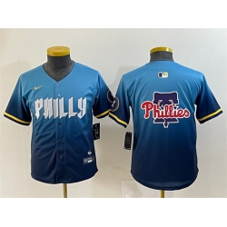 Youth Philadelphia Phillies Team Big Logo Blue 2024 City Connect Limited Stitched Baseball Jersey 1