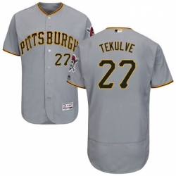 Mens Majestic Pittsburgh Pirates 27 Kent Tekulve Grey Road Flex Base Authentic Collection MLB Jersey