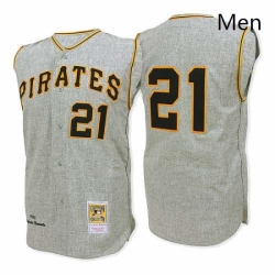 Mens Mitchell and Ness 1962 Pittsburgh Pirates 21 Roberto Clemente Authentic Grey Throwback MLB Jersey