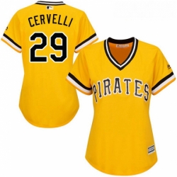 Womens Majestic Pittsburgh Pirates 29 Francisco Cervelli Replica Gold Alternate Cool Base MLB Jersey