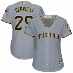 Womens Majestic Pittsburgh Pirates 29 Francisco Cervelli Replica Grey Road Cool Base MLB Jersey