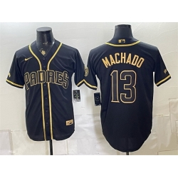 Men San Diego Padres  13 Manny Machado Black Gold With Patch Stitched Baseball Jersey
