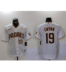 Men San Diego Padres 19 19 Tony Gwynn White With PS Patch Cool Base Stitched Baseball Jersey