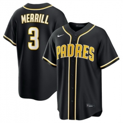 Men San Diego Padres  3 Jackson Merrill 2026 Fashion Replica Black Out Stitched Baseball Jersey
