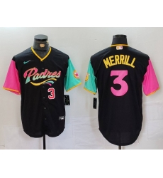 Men San Diego Padres 3 Jackson Merrill Black City Connect Cool Base Stitched Baseball Jersey 5