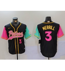 Men San Diego Padres 3 Jackson Merrill Black Cool Base Stitched Baseball Jersey 1