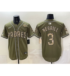 Men San Diego Padres  3 Jackson Merrill Olive 2026 Armed Forces Day Stitched Baseball Jersey