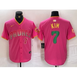 Men San Diego Padres  7 Ha Seong Kim Pink Cool Base Stitched Baseball Jersey 3