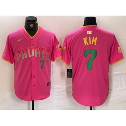 Men San Diego Padres  7 Ha Seong Kim Pink Cool Base Stitched Baseball Jersey 4