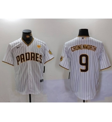 Men San Diego Padres 9 Jake Cronenworth White With PS Patch Cool Base Stitched Baseball Jersey 7