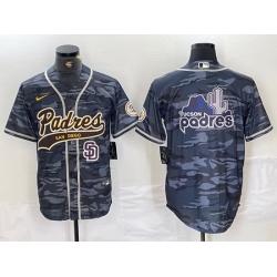 Men San Diego Padres Blank Gray Camo Cool Base Stitched Baseball Jersey 4