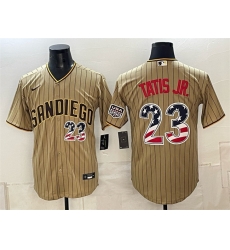Men San Diego Padres  Fernando Tatis Jr  Tan USA 250 Fourth of July Home Stitched Baseball Jersey