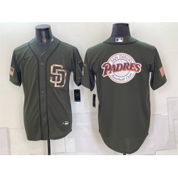Men San Diego Padres Team Big Logo Olive Camo Cool Base Stitched Baseball Jersey 001