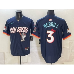 Men San Diego Padres X Hello Kitty  3 Jackson Merrill Obsidian 2026 City Connect Stadium Stitched Baseball Jersey