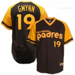 Mens Mitchell and Ness San Diego Padres 19 Tony Gwynn Replica Brown Throwback MLB Jersey