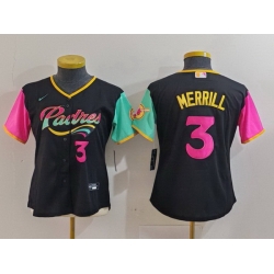 Women San Diego Padres 3 Jackson Merrill Black City Connect Stitched Baseball Jersey 5