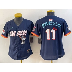 Women San Diego Padres X Hello Kitty  11 %E3%83%80%E3%83%AB%E3%83%93%E3%83%83%E3%82%B7%E3%83%A5 Obsidian 2026 City Connect Stadium Stitched Baseball Jersey