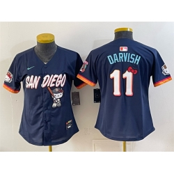 Women San Diego Padres X Hello Kitty  11 Yu Darvish Obsidian 2026 City Connect Stadium Stitched Baseball Jersey Run Small 