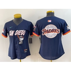 Women San Diego Padres X Hello Kitty Team Big Logo Obsidian 2026 City Connect Stadium Stitched Baseball Jersey Run Small 