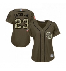 Womens San Diego Padres 23 Fernando Tatis Jr Authentic Green Salute to Service Cool Base Baseball Jersey 