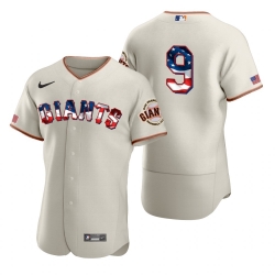 Men San Francisco Giants 9 Brandon Belt Men Nike Cream Fluttering USA Flag Limited Edition Flex Base MLB Jersey