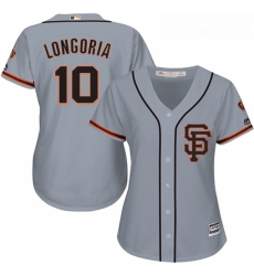 Womens Majestic San Francisco Giants 10 Evan Longoria Replica Grey Road 2 Cool Base MLB Jersey 