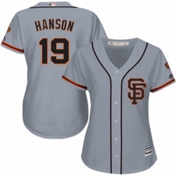 Womens Majestic San Francisco Giants 19 Alen Hanson Authentic Grey Road 2 Cool Base MLB Jersey 