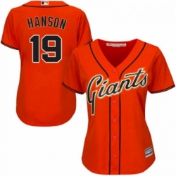 Womens Majestic San Francisco Giants 19 Alen Hanson Replica Orange Alternate Cool Base MLB Jersey 