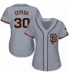 Womens Majestic San Francisco Giants 30 Orlando Cepeda Replica Grey Road 2 Cool Base MLB Jersey