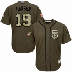 Youth Majestic San Francisco Giants 19 Alen Hanson Authentic Green Salute to Service MLB Jersey 