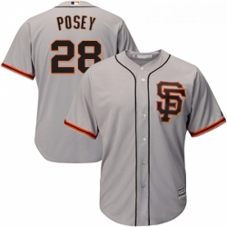 Youth Majestic San Francisco Giants 28 Buster Posey Authentic Grey Road 2 Cool Base MLB Jersey