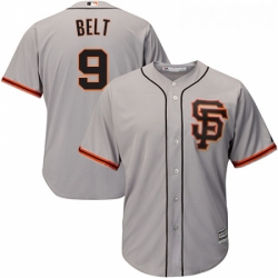 Youth Majestic San Francisco Giants 9 Brandon Belt Replica Grey Road 2 Cool Base MLB Jersey