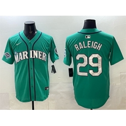 Men Seattle Mariners 29 Cal Raleigh Aqua With 2025 AL West Division Champions Patch Limited Stitched jersey