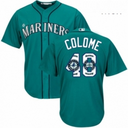 Mens Majestic Seattle Mariners 48 Alex Colome Authentic Teal Green Team Logo Fashion Cool Base MLB Jersey 