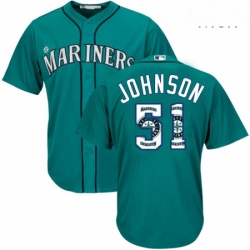 Mens Majestic Seattle Mariners 51 Randy Johnson Authentic Teal Green Team Logo Fashion Cool Base MLB Jersey