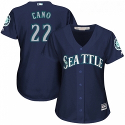 Womens Majestic Seattle Mariners 22 Robinson Cano Replica Navy Blue Alternate 2 Cool Base MLB Jersey