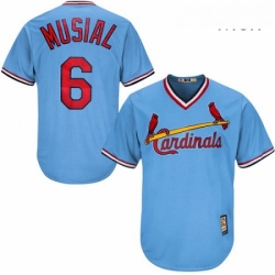 Mens Majestic St Louis Cardinals 6 Stan Musial Replica Light Blue Cooperstown MLB Jersey