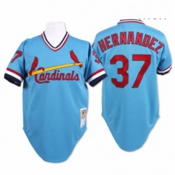 Mens Mitchell and Ness St Louis Cardinals 37 Keith Hernandez Replica Blue Throwback MLB Jersey